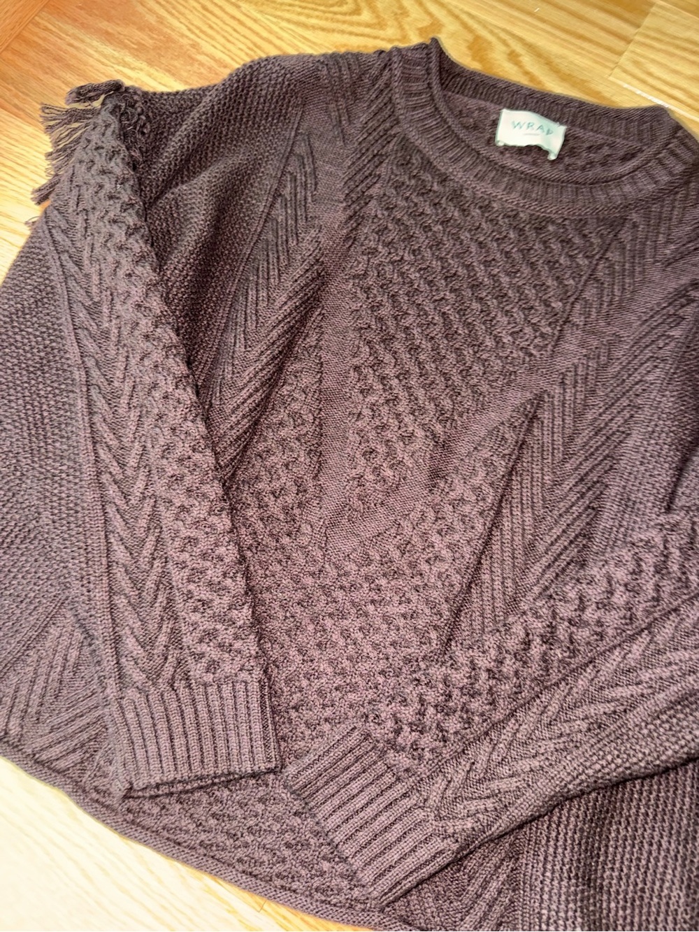 Wrap London Brown Wool Blend Textured Knit Sweater Fringe Detail Size US 8 - Picture 5 of 8